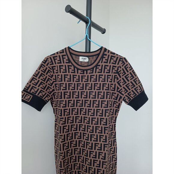 Fendi Knit Dress Short FF Zucca All-over Pattern Brown - Picture 3 of 9